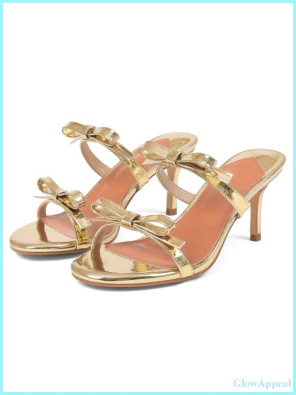 Bow Kitten Heel Strappy Sandals Faux Leather